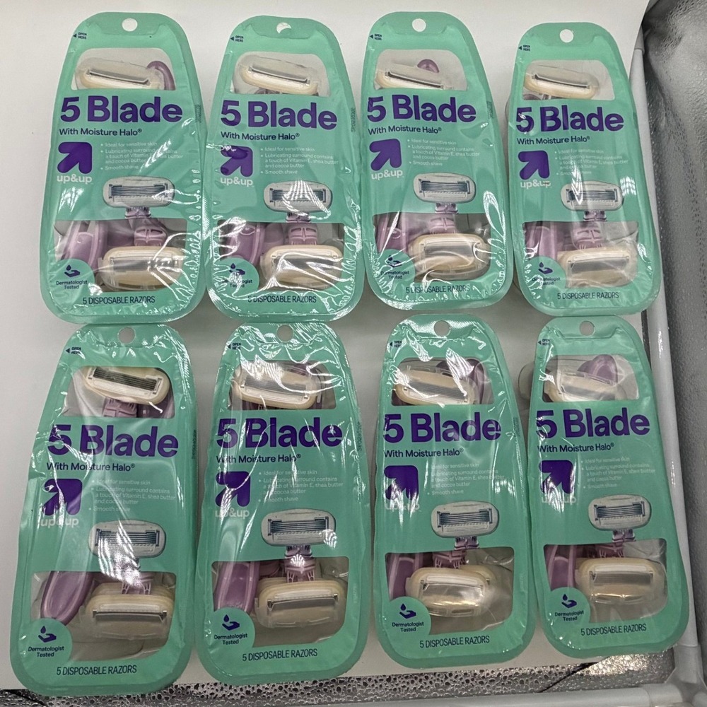 Lot of 8 (40CT) Up&Up 5 Blade Disposable Razors with Moisture Halo Sensitive